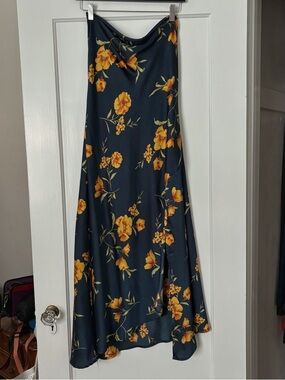 Astr Navy Cowl Neck Slip Dress with Yellow Floral Print - Size M